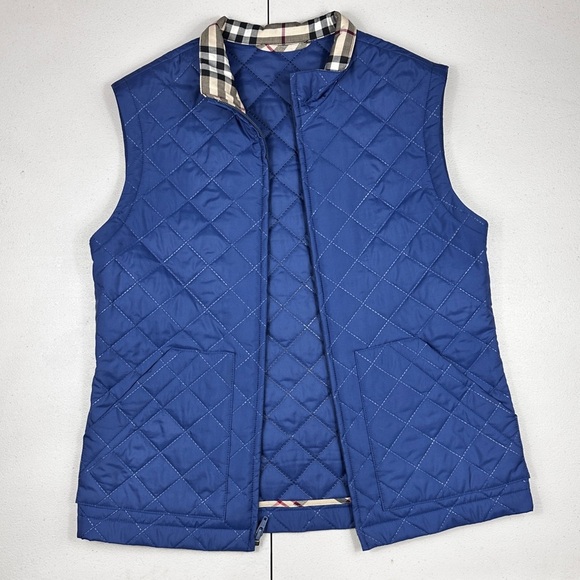 Burberry London Cassie Quilted Nova check Vest Blue Size Small - Picture 1 of 9